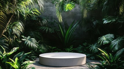 Concrete Platform Amidst Lush Tropical Foliage