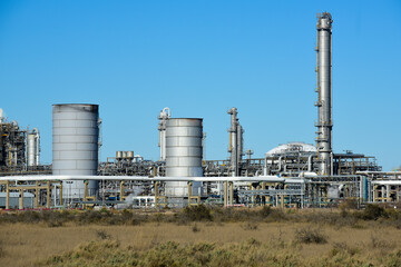 Industrial facilities of the Argentine petrochemical industry, Patagonia, Argentina.