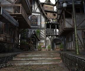 Fototapeta premium 3D rendered medieval town as a backdrop isolated on transparent background