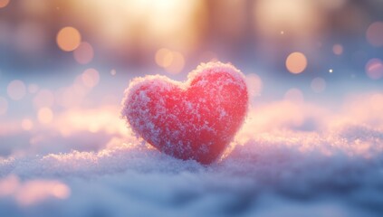 Obraz premium photo of red heart on snow background, Valentine's Day concept 