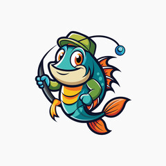 Obraz premium Rainbow Trout Fish Swimming Catching the Fishing Lure. The Fishing Lure Graphic Design. Vector Hand Drawn Illustration Isolated On Transparent Background