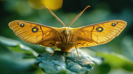 Obraz premium Golden butterfly perched on a leaf.