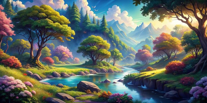 Anime Landscape Background: Magical Forest, Fantasy Scenery,  Digital Painting,  Artstation, DeviantArt