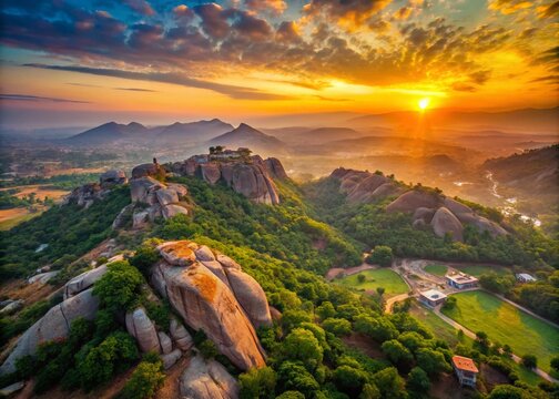 Anthargange Hills Sunrise Aerial Photography: Kolar's Sacred Caves & Scenic Beauty