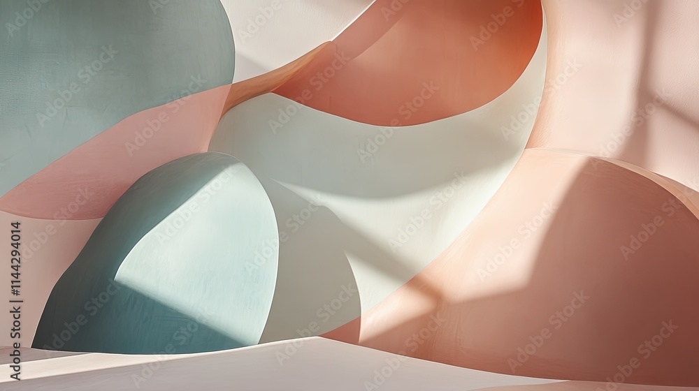 Poster abstract curved shapes with soft colors and artistic shadows