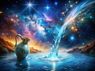 Aquarius Zodiac Sign: Celestial Water Pouring, Star River, Galactic Flow Portrait