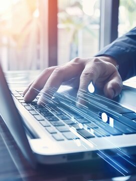 Hands on keyboard, focused. Technology, productivity.