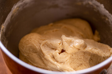Raw yeast dough. Bread baking. Food concept