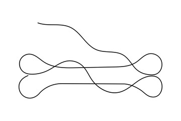 Dog bone one line drawing of minimalist vector icon with black and white background
