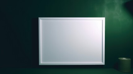 White Frame on Deep Green Wall with a Green Cylinder, Art Exhibition Template