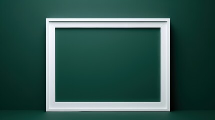 White Frame with Deep Green Mat on a Matching Green Background, Modern Art Presentation