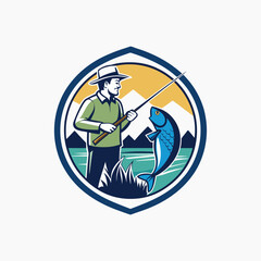 Dad fishing with his son. Concept art for Father's Day. Flat vector illustration in cartoon style Isolated vector illustration