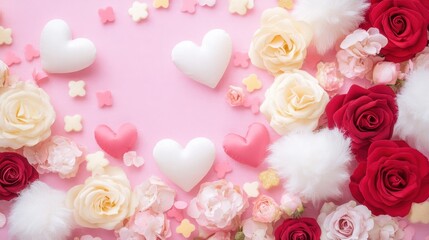 Romantic hearts and roses create a lovely pink arrangement