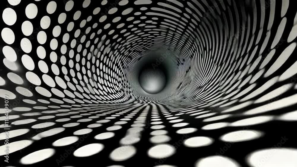Aufkleber perspective view of a spiral tunnel with contrasting black and white patterns and smooth surfaces