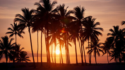 Palmeras al atardecer con rayos de sol