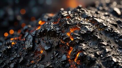 Glowing Embers Dark Volcanic Rock Surface