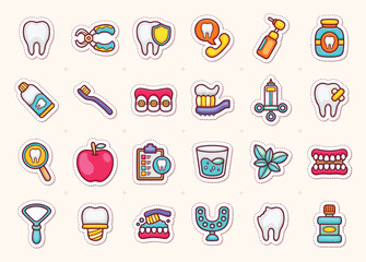 Cute Dental Icons with Healthy Smiles
