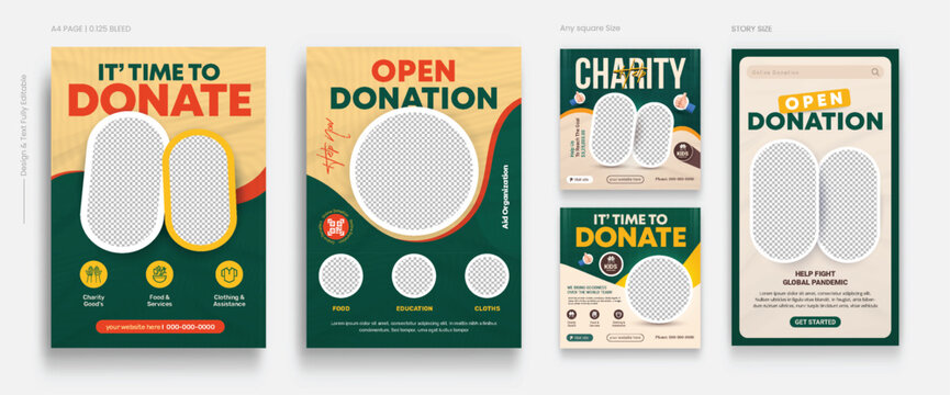 Humanitarian Charity flyer, social media and story bundle set template