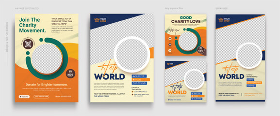 Social activity and charity flyer, social media, and story bundle set