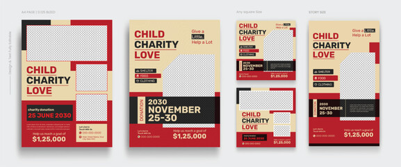Charity Volunteer Event Flyer social media and story set Template