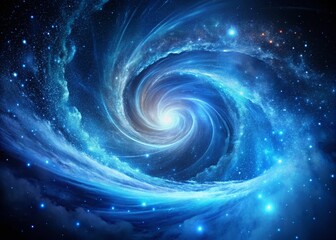 Obraz premium Blue Abstract Background, Long Exposure Photography, Swirling Nebula, Cosmic Dust, Night Sky, Galaxy, Blue Light Trails, Digital Art, Surreal, Fantasy, Mystical
