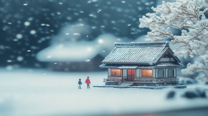 Miniature Winter Wonderland - Snowy Shrine and People