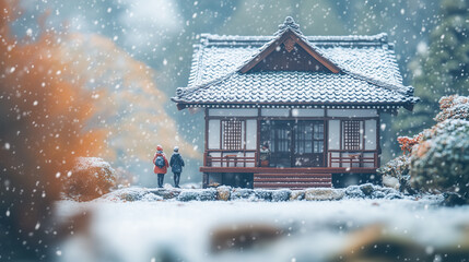 Miniature Winter Wonderland - Snowy Shrine and People