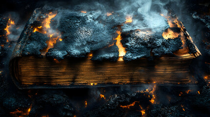 Burning ancient book engulfed in flames and smoke. (2)
