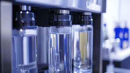 A close-up of a modern water cooler's filtration system components, highlighting its advanced technology