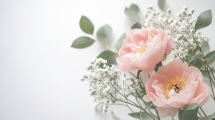 Delicate Pink Peonies and Baby Breath Flowers