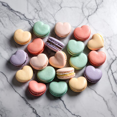 Fototapeta premium heart shaped macarons on a marble slab