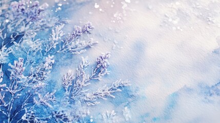 Fototapeta premium Blue and Purple Winter Landscape with Frosted Plant Details