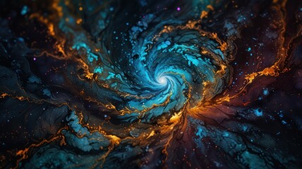 Abstract Swirling Galaxy of Blues Golds and Blacks