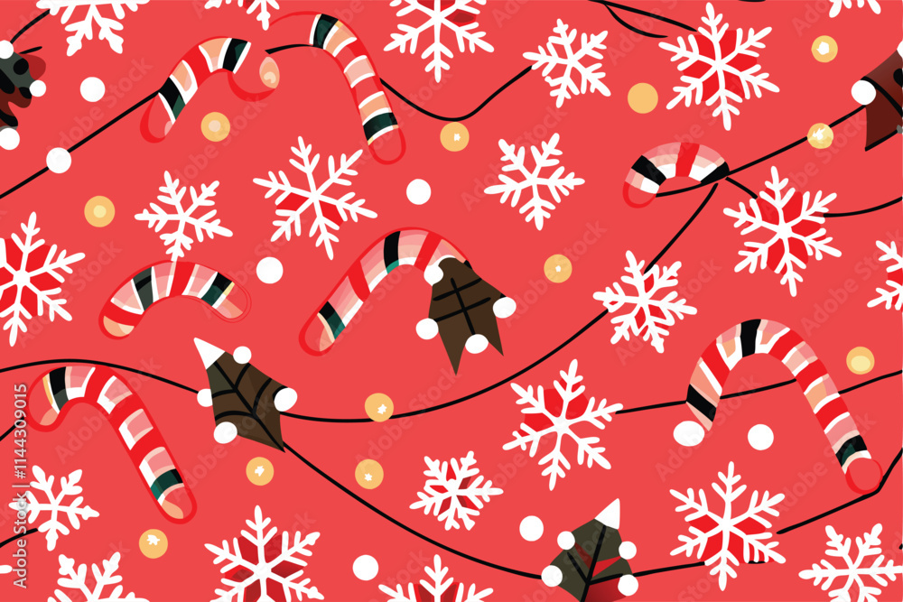 Poster create a seamless repeating pattern featuring candy canes and gingerbread cookies, incorporating a w