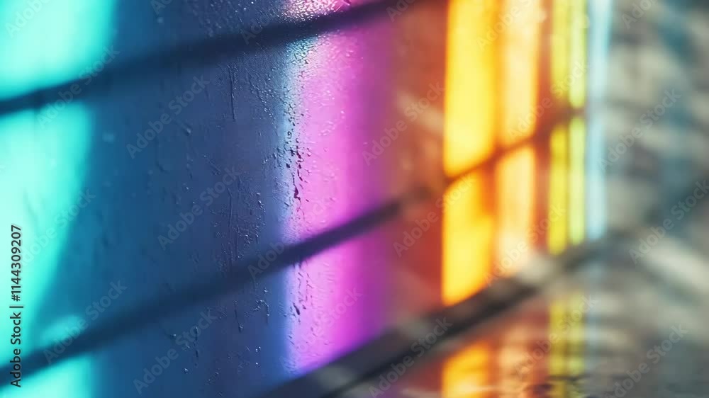 Poster reflections of colorful light on a wet surface showcasing vibrant hues and patterns