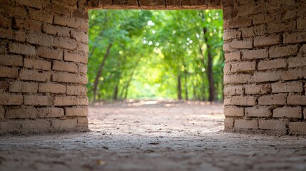 Obraz premium Brick tunnel opening to a sunlit path.