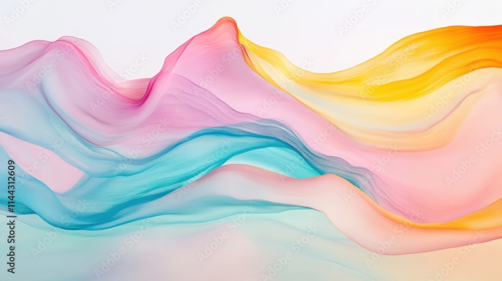 Poster colorful abstract waves in soft flow create a captivating pattern against a white backdrop, showcasi