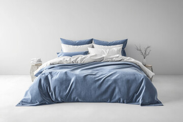 a mockup of full bedding mockup set of fitted sheet, duvet cover, and bedding for a double bed