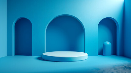 Minimal Blue Podium for Product Display in Modern Setting