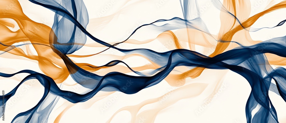 Poster abstract fluid waves: elegant blue and orange color flow on light background - ideal for modern desi
