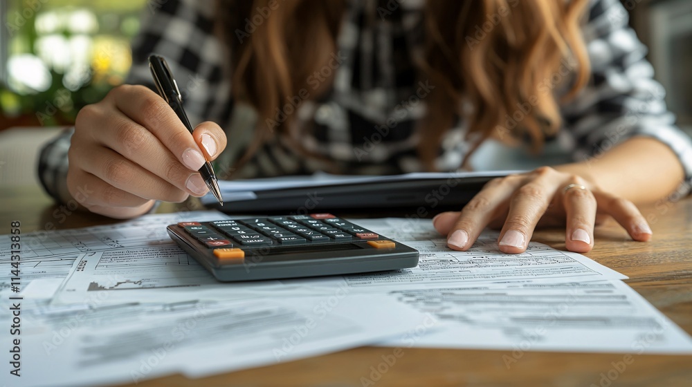 Poster individual using online tax software to prepare and submit annual filings with confidence stock phot