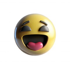 Fototapeta premium A vibrant 3D model of a smiling emoji face with heart eyes, symbolizing love and joy. The emoji features yellow color and a cheerful expression.