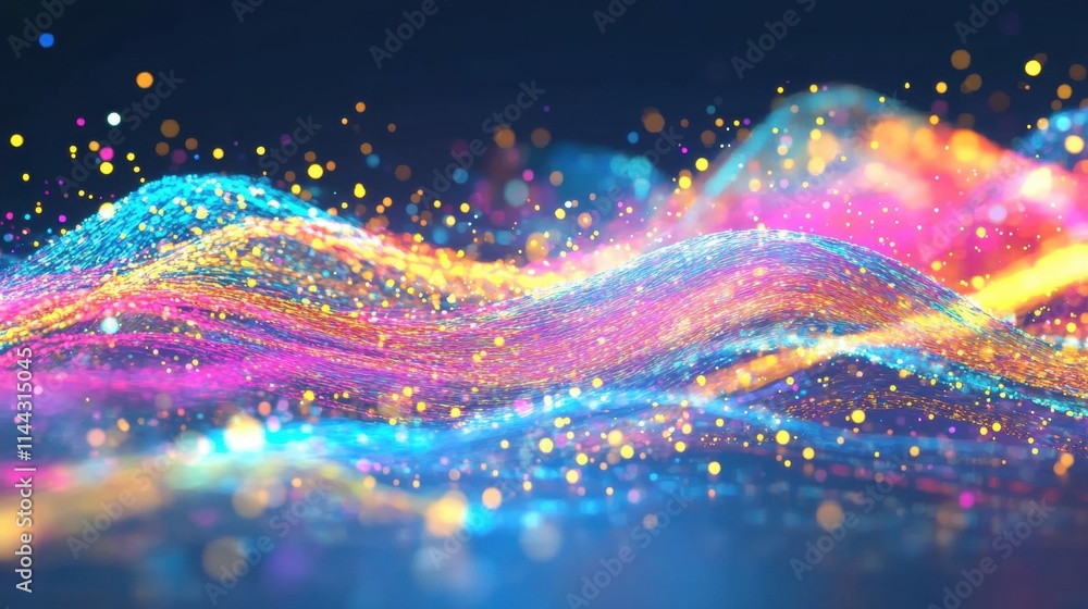 Poster bright, swirling colors and illuminated shapes create a stunning abstract flow that captivates the v