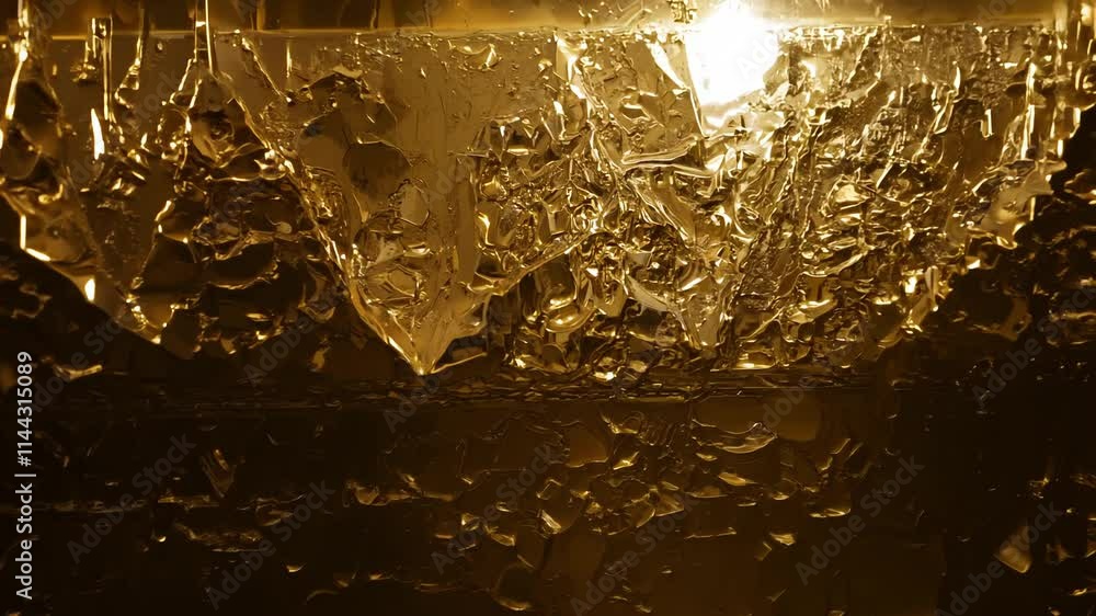 Poster camera moves through layers of bronze paint in clear epoxy, showcasing three-dimensional metallic st