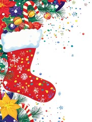 Vibrant Christmas Stocking Border with Colorful Ornaments, Festive Decorations, and Playful Elements for Holiday-Themed Art and Designs
