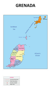 Grenada Map. State and union territories of Grenada with neighbouring countries. Political map of Grenada with capital and important cities in Detailed.