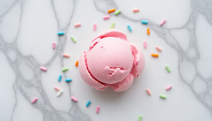 Naklejka premium Bubblegum ice cream scoop in minimalist style in pastel colors