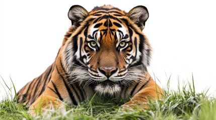Fierce Tiger Crouched Low in Grass