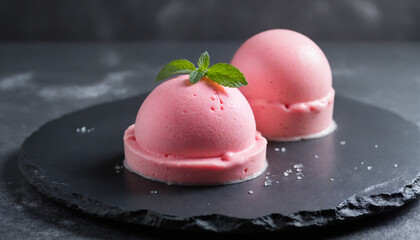 Bubblegum ice cream in minimalist style in pink and white for luxurious dessert presentation