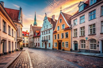 Fototapeta premium Minimalist Tallinn Rotermann Quarter Photography: Historic Estonian Architecture, Brick Buildings, Urban Landscape